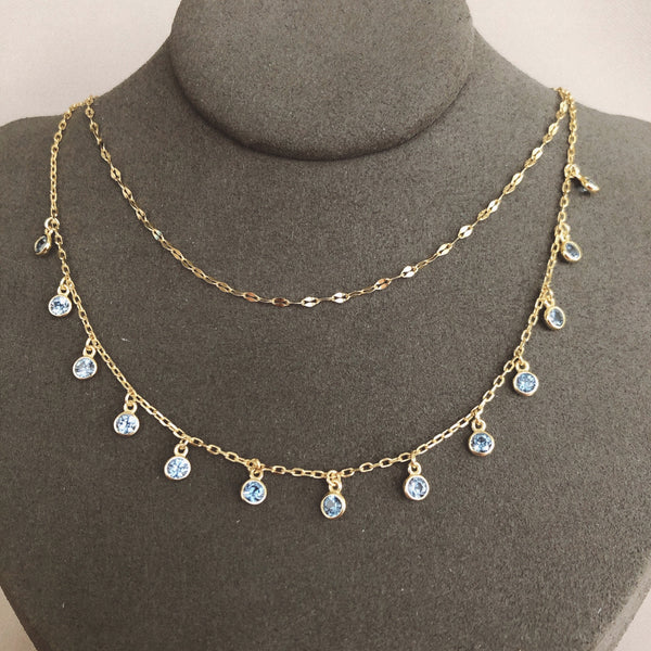 SKYBLUE CRYSTAL DROPS DOBLE LAYER