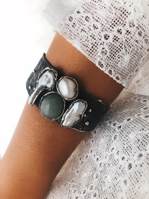 PEARLS AND AMAZÓNITA SILVER BRACELET